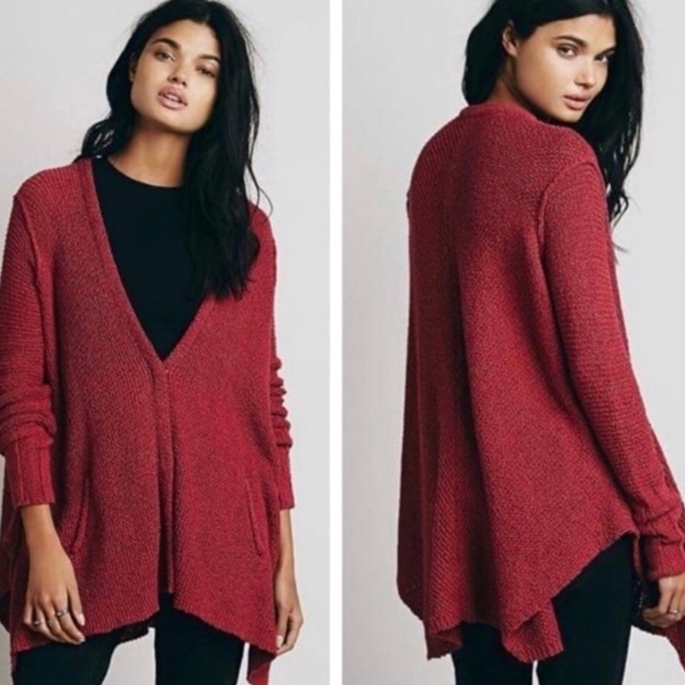 Free People Red Cardigan Sweater